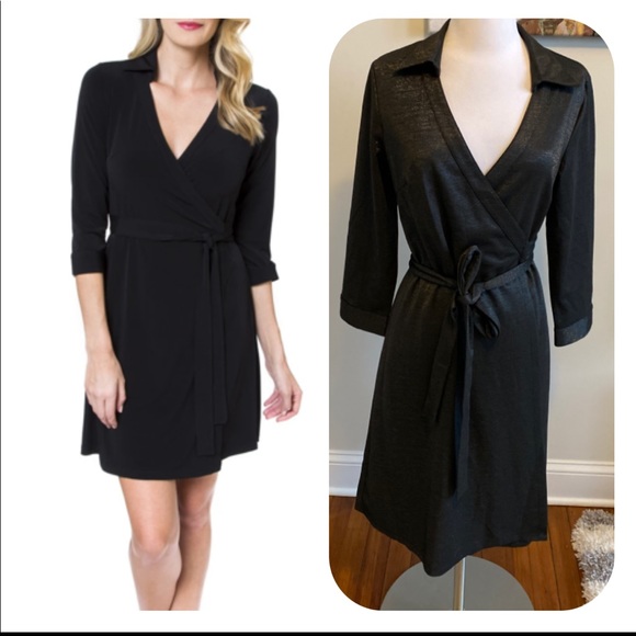 Julie Brown Black Metallic Wrap Dress - Picture 1 of 10